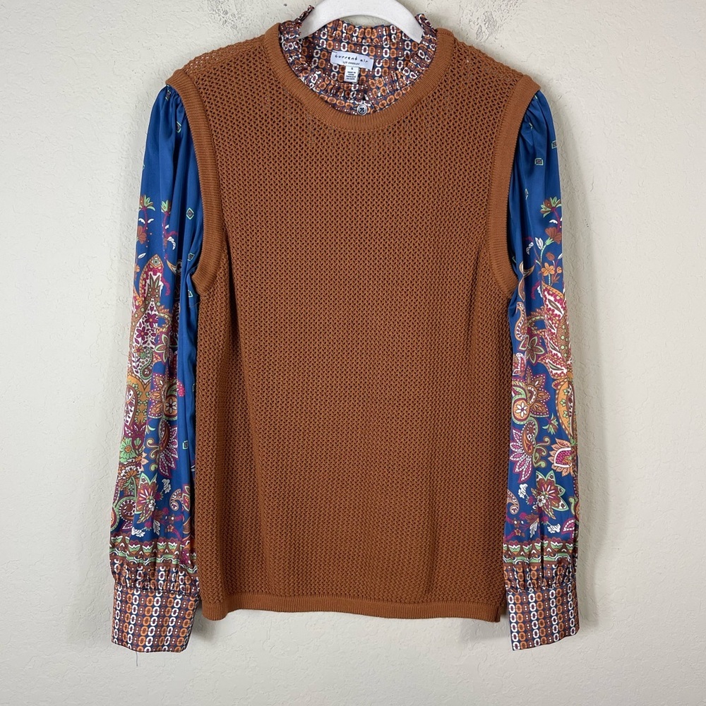 Current Air Knit Sweater Vest Satin Paisley Layered Top Size Small